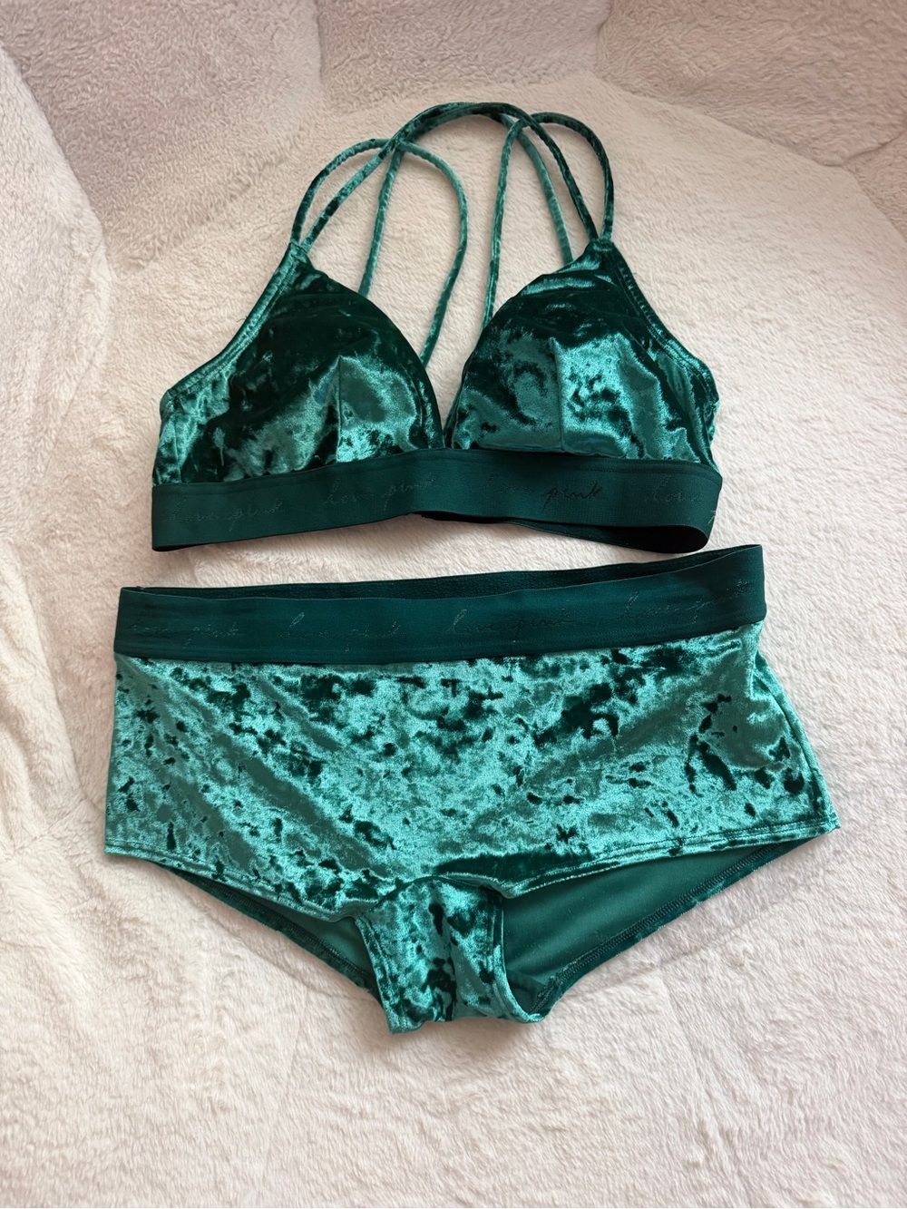 Victoria's Secret Green Velvet Triangle Bralette & Boyshorts